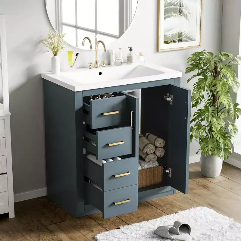 30 Single Sink Bathroom Vanity with Cabinet & 3 Drawers ??Black / Blue / Green / Indigo / White