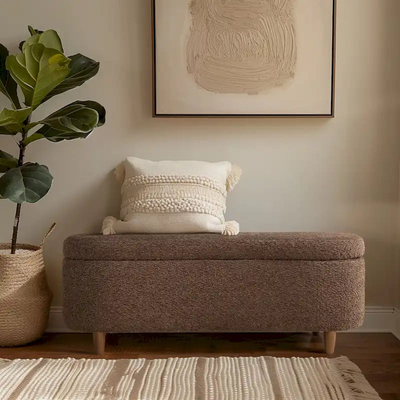 Banco de arrumação INK+IVY Bailey em bouclé taupe com tampo rebatível