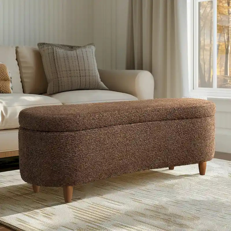 Banco de arrumação INK+IVY Bailey em bouclé taupe com tampo rebatível