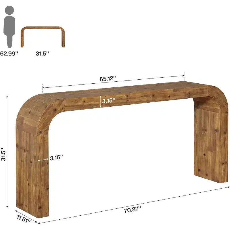Mesa de consola Lantine de 70.87 polegadas em madeira maciça, mesa de sofá de estilo rústico com cantos em cascata para corredor, sala de estar, atrás do sofá, madeira natural