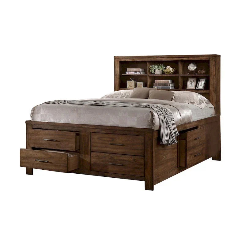 Letto con 6 cassetti sottoletto in noce