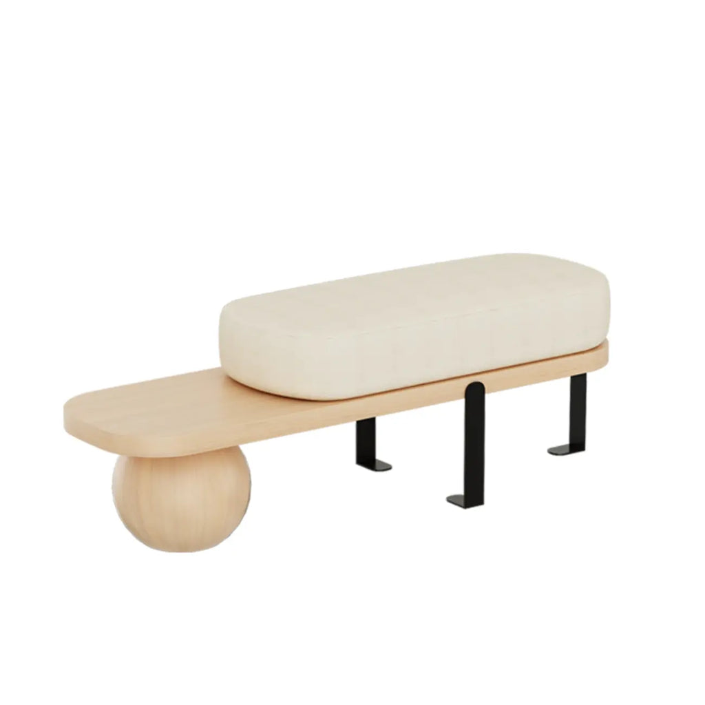 Panca corta moderna in legno con imbottitura beige