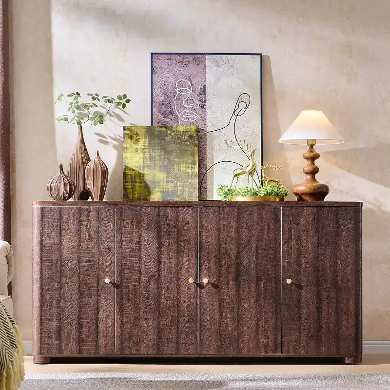 Küchenbuffet und Anrichte mit 4 Türen und Regalböden, moderner großer Buffetschrank mit Stauraum, 66-Zoll-Kaffee-Barschrank