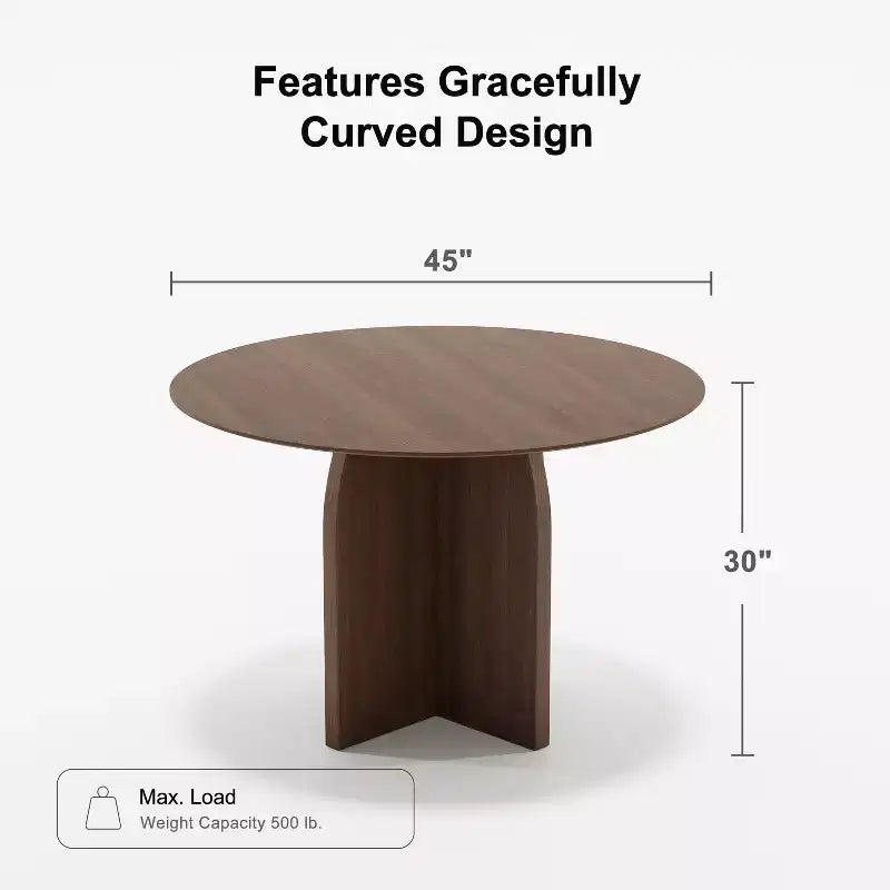 Mesa de jantar redonda PexFix de madeira maciça, 45 x45, com acabamento em nogueira e pernas arqueadas elegantes para salas de jantar e cozinhas modernas