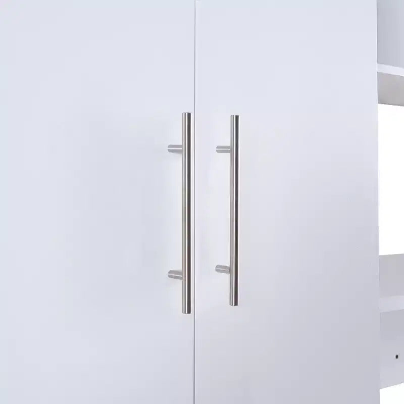 Cama escamoteável de solteiro com estrutura de cama de parede, armário de madeira com roupeiro integrado, gavetas de arrumação e prateleiras abertas, branco -ModernLuxe