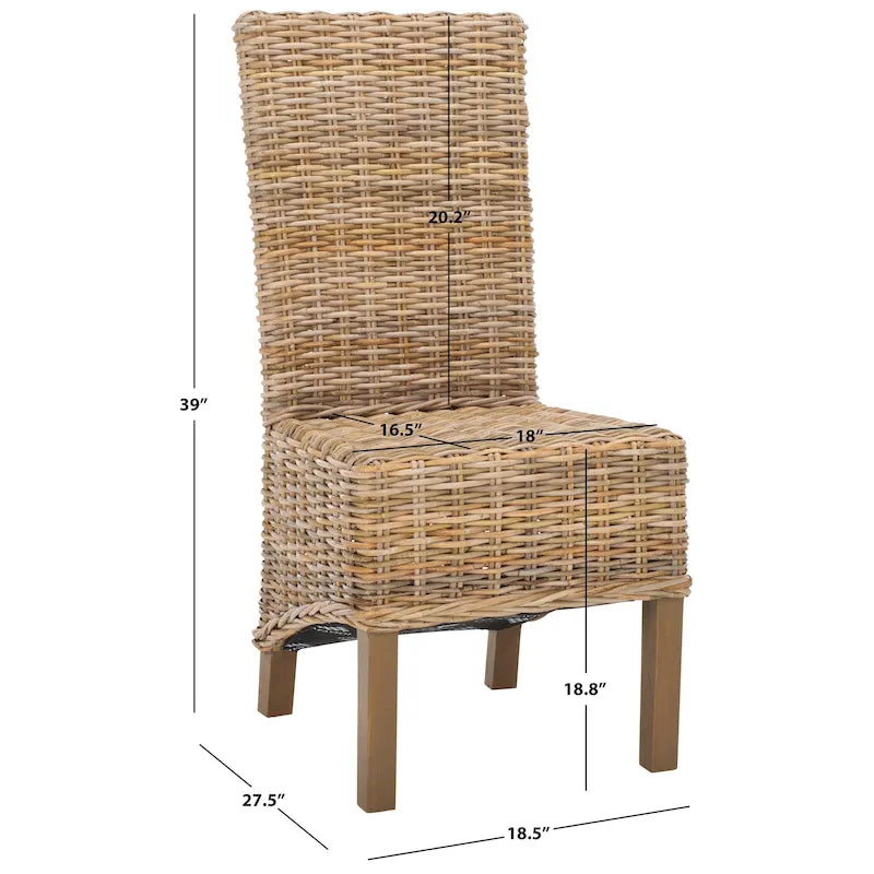 Set aus 2 Esszimmerstühlen aus natürlichem Flechtwerk, 19 B × 22 T × 41 H, Boho-Küstenstil