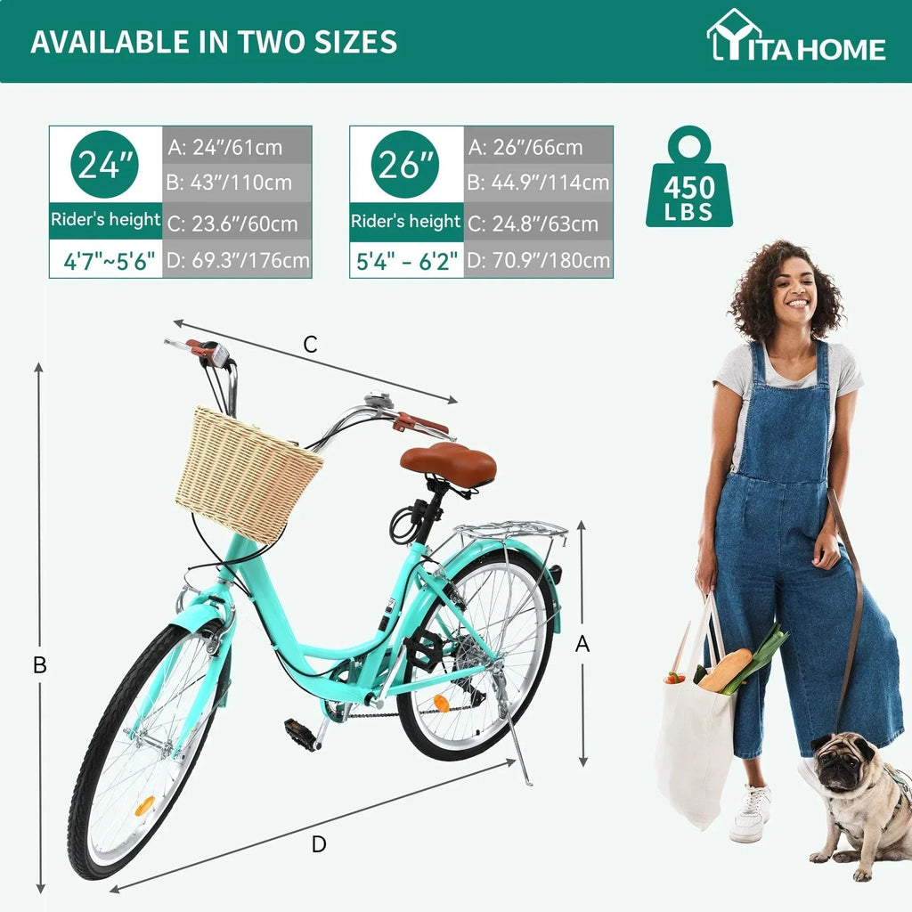 Moasis24/ 26 7rychlostní městské kolo Cruiser s nastavitelným rámem pro pohodlný nástup, kolo na dojíždění
