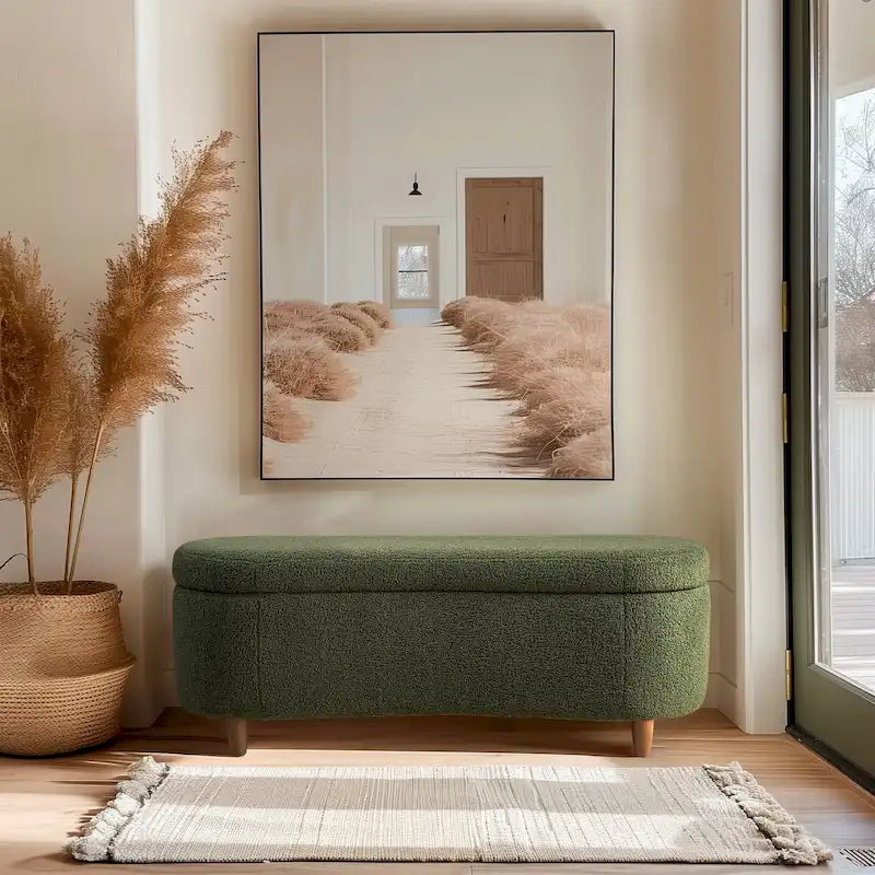 Banco de arrumação INK+IVY Bailey em bouclé taupe com tampo rebatível