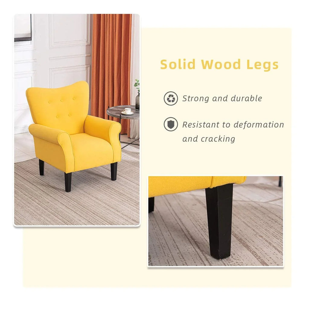 Fauteuil d’appoint moderne Erommy, fauteuil à dossier haut, canapé une place en tissu rembourré avec boutons et pieds en bois pour le salon