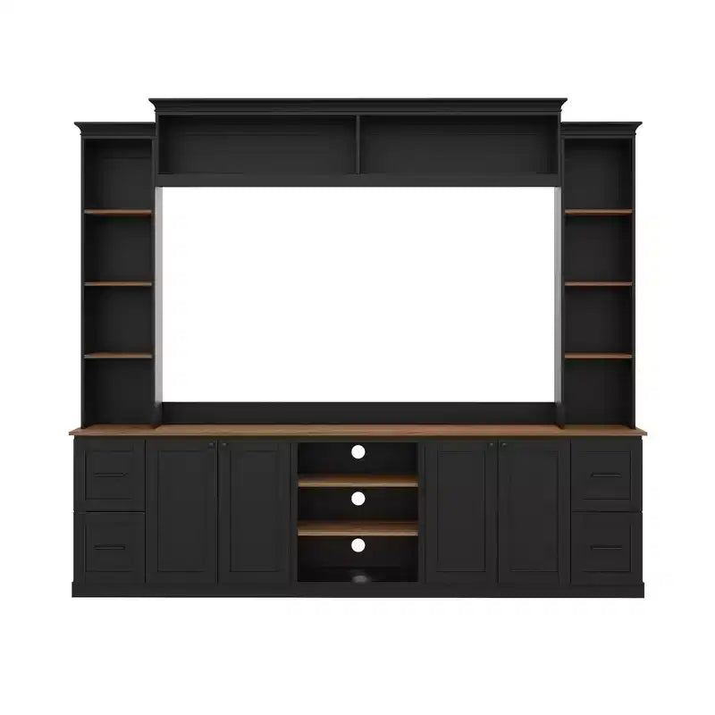 Unità a parete centro d'intrattenimento in stile rustico ModernLuxe 4-in-1, adatta a TV fino a 70, mobile TV e console multimediale con ripiani e cassetti regolabili