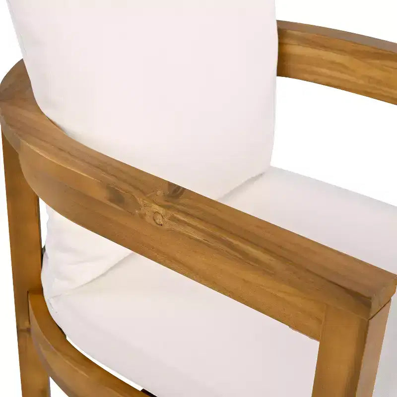 Conjunto de jantar rústico Irene da Christopher Knight Home com 9 peças, em madeira de acácia para exterior, cadeiras com encosto curvo e almofadas