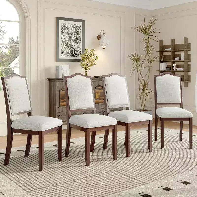 Ensemble de 4 chaises de salle à manger de style maison de campagne, à dossier haut et assise rembourrée