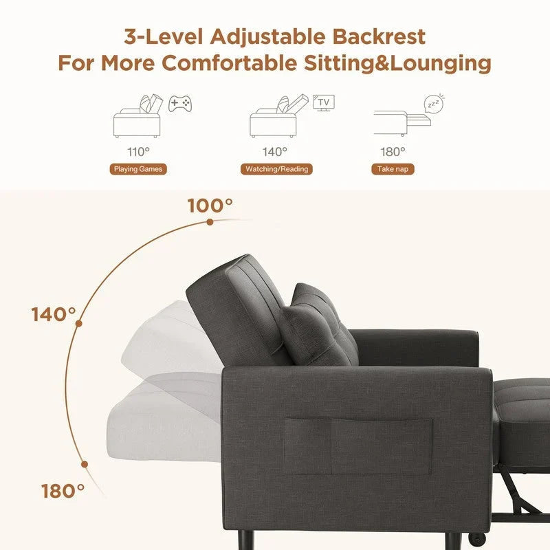 Sofá-cama ajustável 3 em 1, sofá-cadeira extraível, cama dobrável convertível para a sala de estar