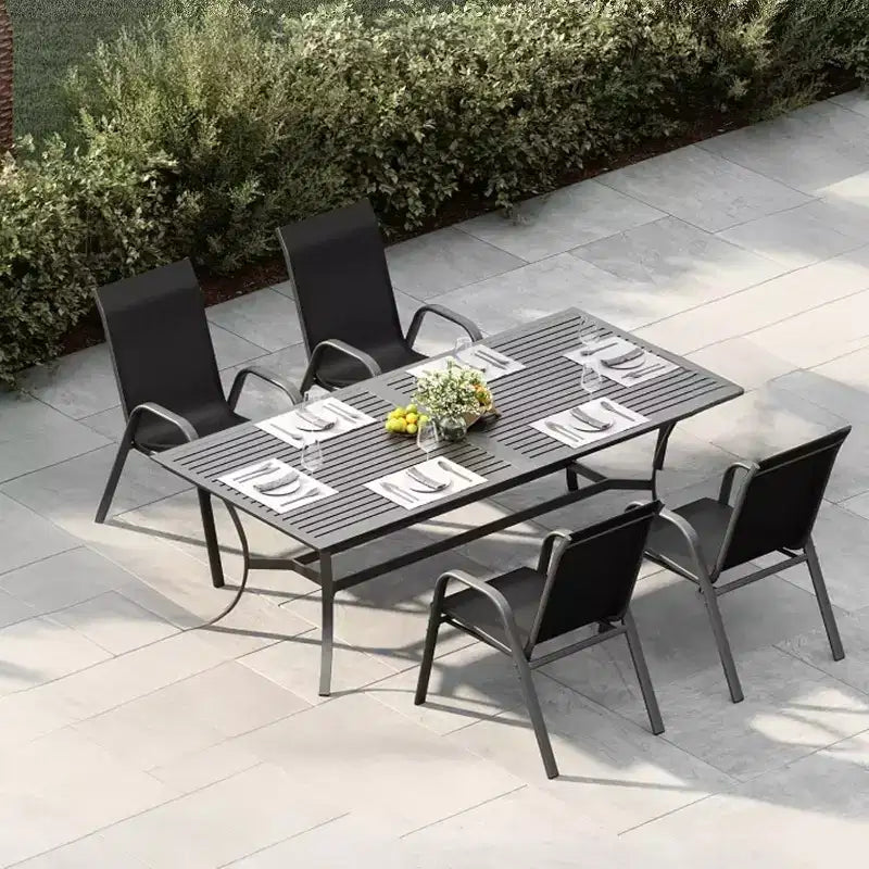 Terrasstoelen, stapelbare buiteneetkamerstoelen, set van 4/6, lichtgewicht weerbestendige textilene tuinstoelen met armleuningen voor achtertuin en zwembadterras