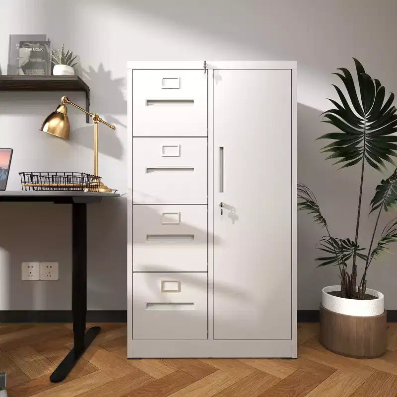 Vertikaler Aktenschrank aus Metall mit Schloss, Stahlschrank für Akten mit 4 Schubladen