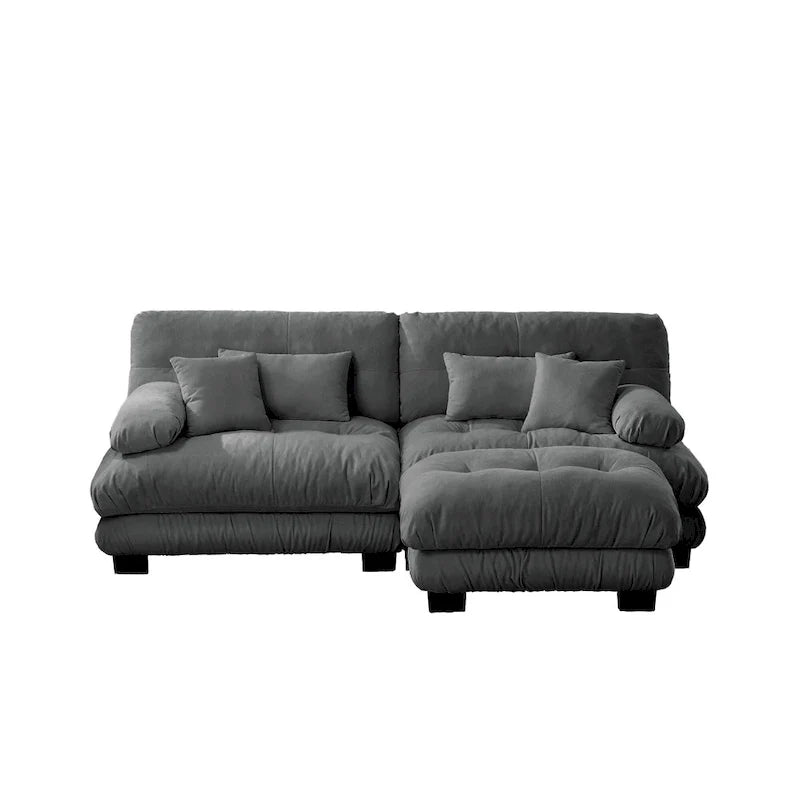 L Shaped Loveseat Sofa Chenille Sectional Couch with Lumbar Pillows