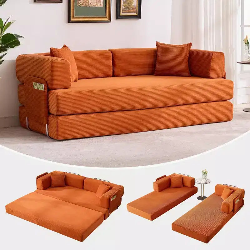 Sofá-cama, colchão dobrável 5-em-1 de 78.8, sofá/canapé, estrutura de aço de formato fixo, bombazina com almofadas