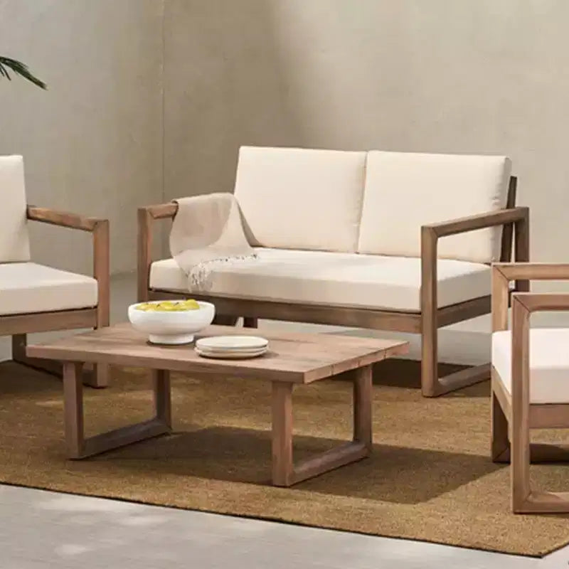 Set di mobili da giardino in legno di acacia, set da esterno con tavolino da caffè e morbidi cuscini per cortile, portico e balcone, beige - Merax