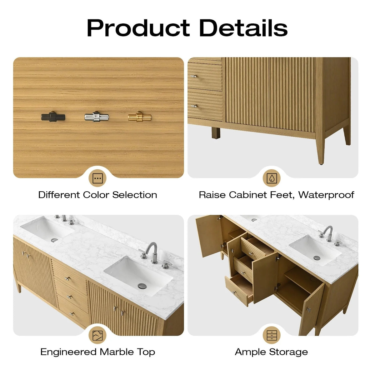 Mobile bagno Vanity Art 72 con doppio lavabo e piano in marmo composito