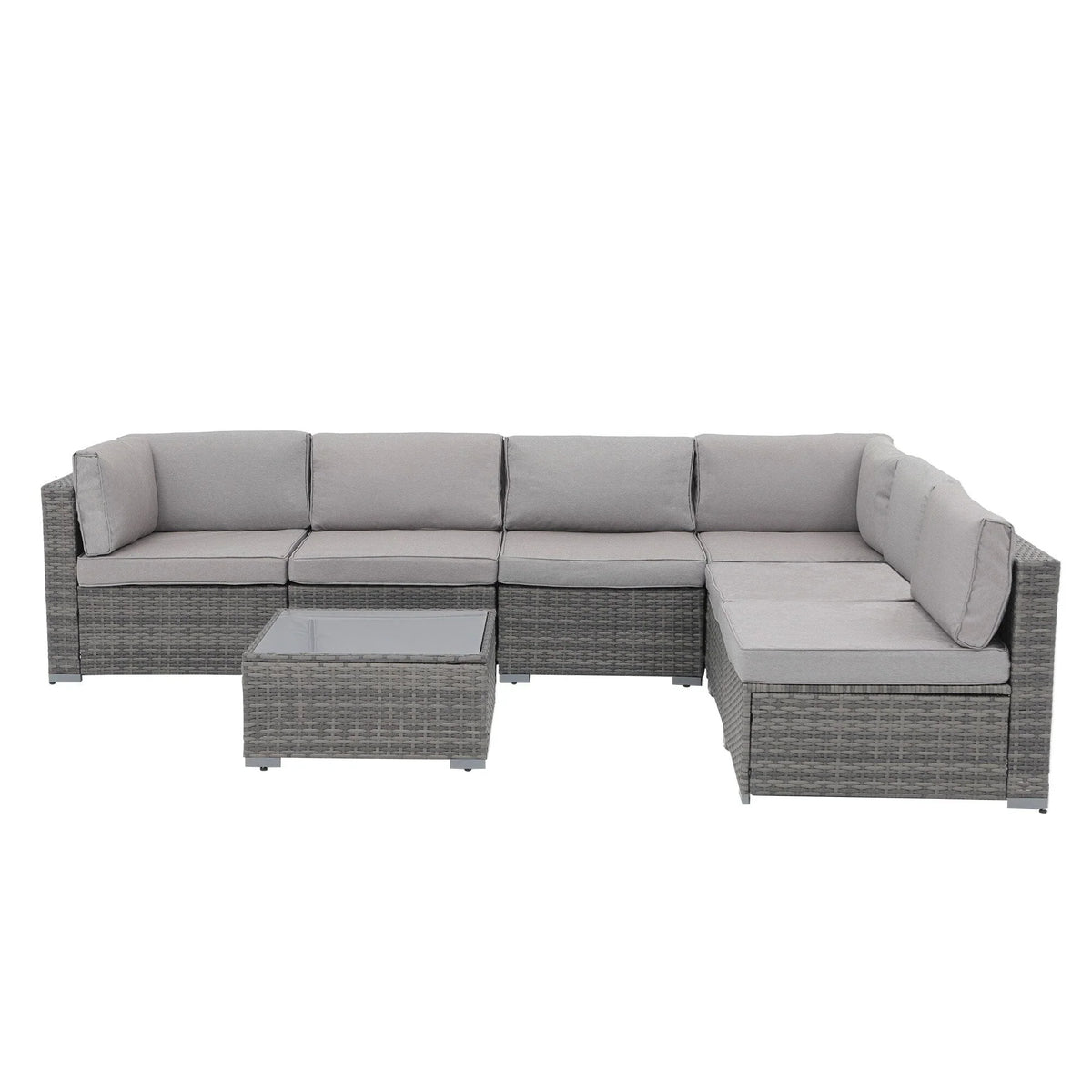 Ensemble de canapé modulaire d’extérieur rembourré en osier et acier, 7 pièces