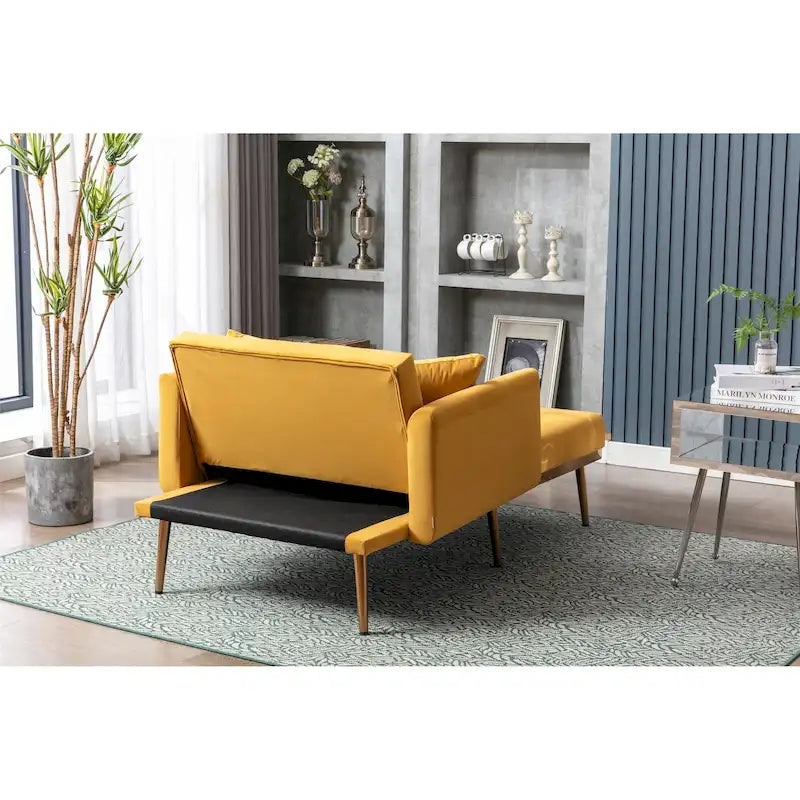 Poltrona letto in velluto imbottito e trapuntato per soggiorno, con gambe color oro rosato