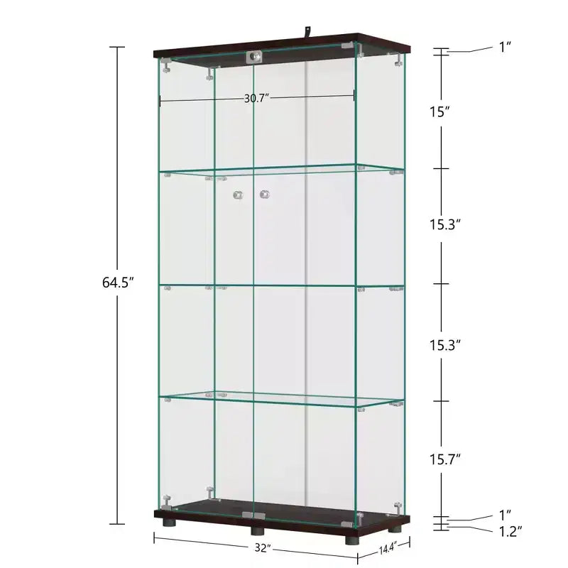 Vitrine d’exposition en verre de 64,5 x 32 avec serrure