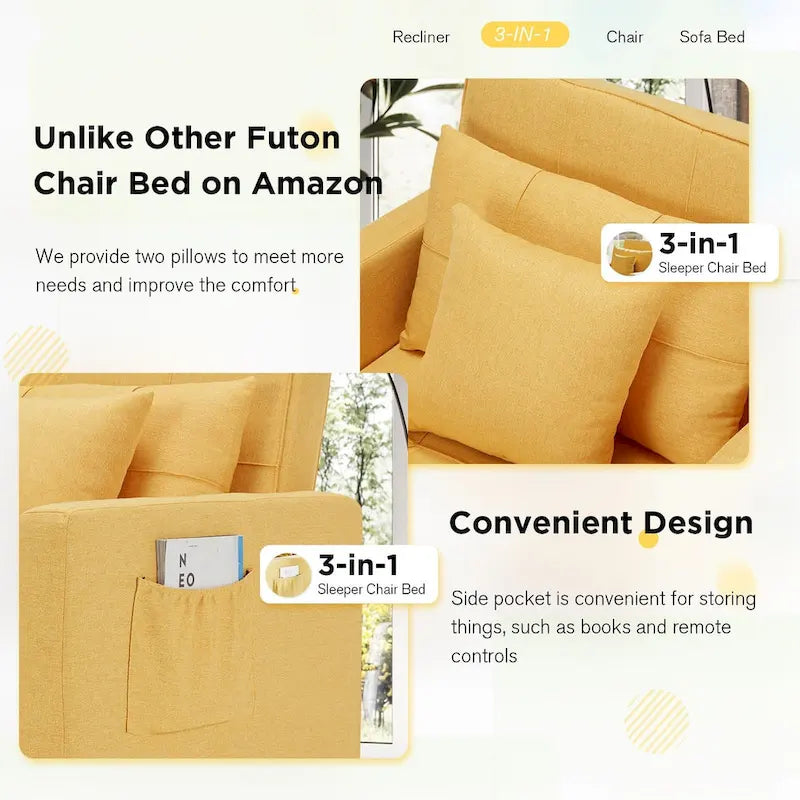 Poltrona-cama ajustável, convertível em 3 funções, várias cores, para 1 pessoa