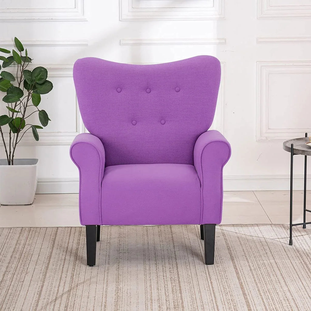 Fauteuil d’appoint moderne Erommy, fauteuil à dossier haut, canapé une place en tissu rembourré avec boutons et pieds en bois pour le salon