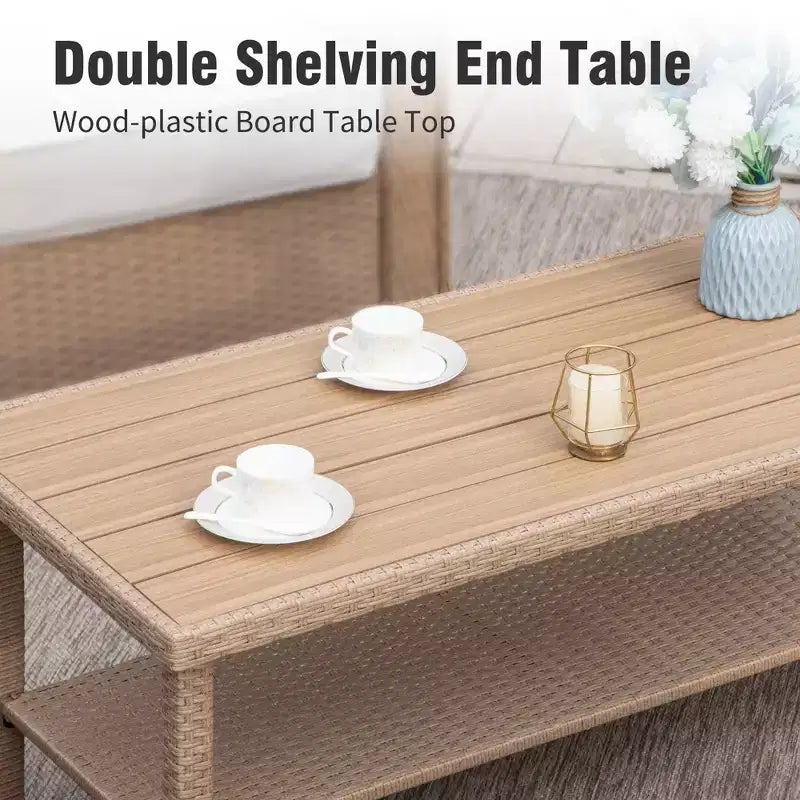 Conjunto de 6 peças de sofá de exterior de luxo em vime Captiva Designs para convívio, com apoios de braços curvos e almofadas