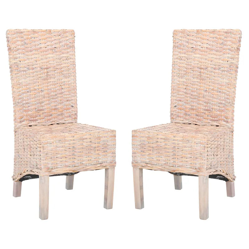 Set aus 2 Esszimmerstühlen aus natürlichem Flechtwerk, 19 B × 22 T × 41 H, Boho-Küstenstil
