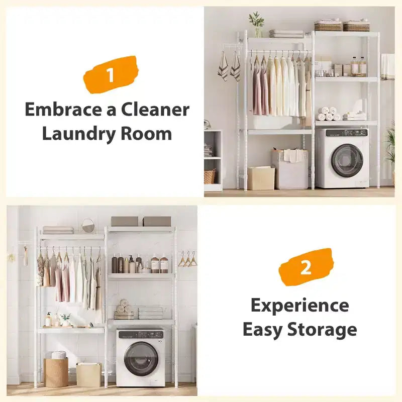 Étagère à placer au-dessus du lave-linge, étagère de rangement pour sèche-linge à 5 niveaux avec hauteur réglable, étagère de salle de bains peu encombrante pour la salle de bains et la buanderie
