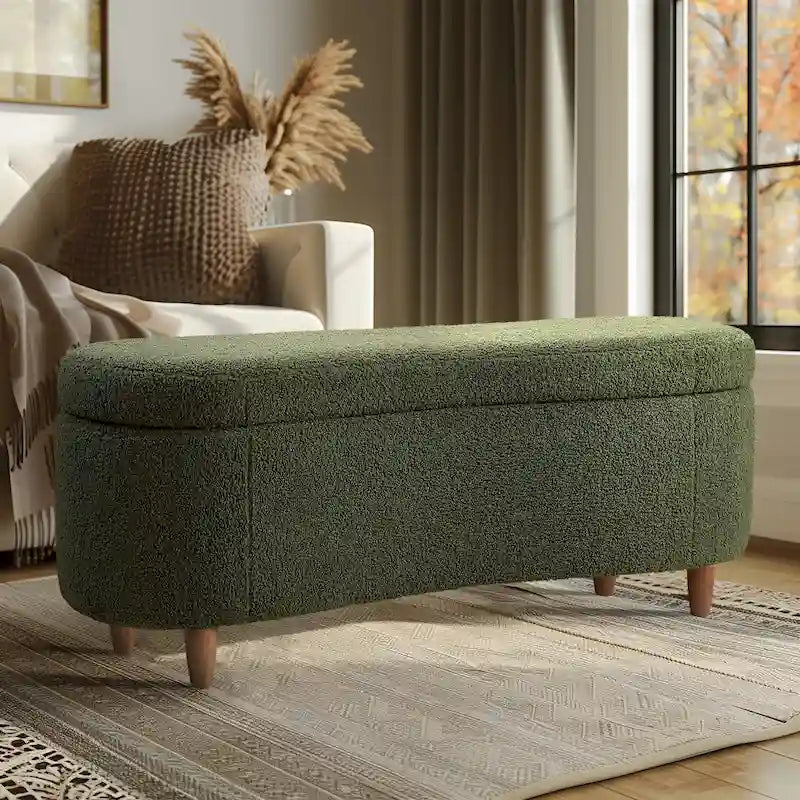 Banco de arrumação INK+IVY Bailey em bouclé taupe com tampo rebatível