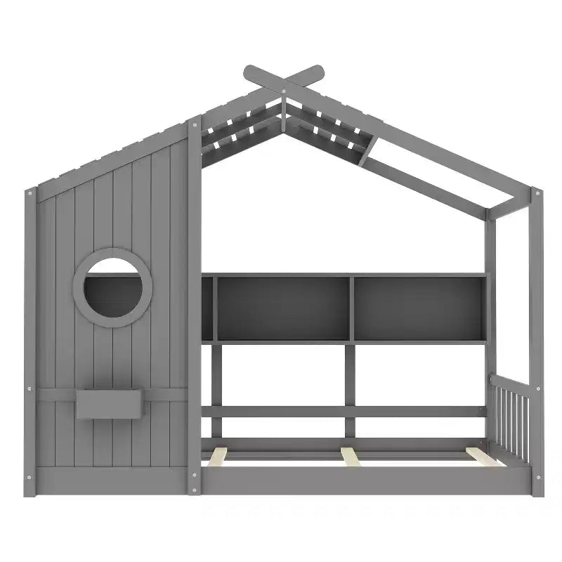 Estrutura de cama de plataforma para crianças de tamanho individual/duplo, cama de chão Montessori infantil, cama casinha de brincar com prateleira de arrumação - ModernLuxe