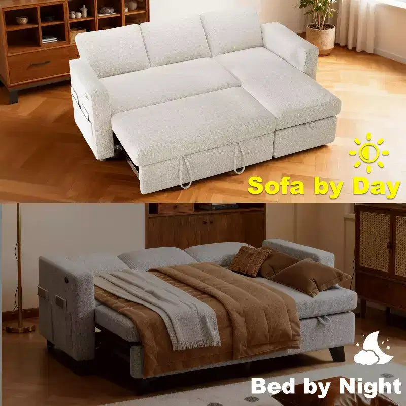 Dyonery 81-Sitzer-Schlafsofa, L-förmiges Ausziehsofa mit wendbarer Recamiere mit Stauraum, USB-Anschluss und verstellbarer Rückenlehne