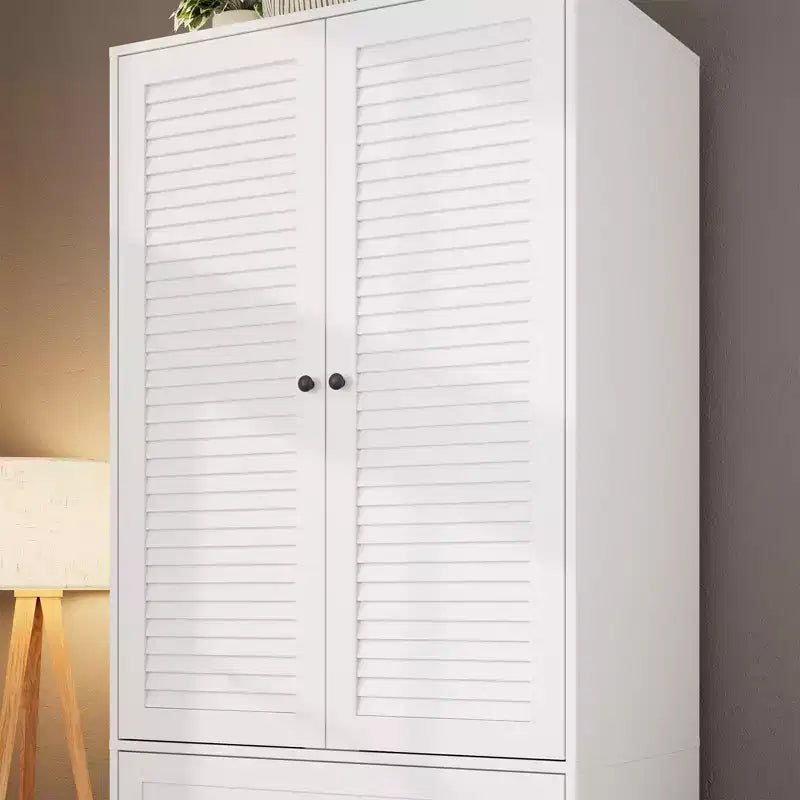 Armário roupeiro COZONY com 3 gavetas e 2 portas, armário de madeira moderno para quarto, roupeiro branco independente para cargas pesadas