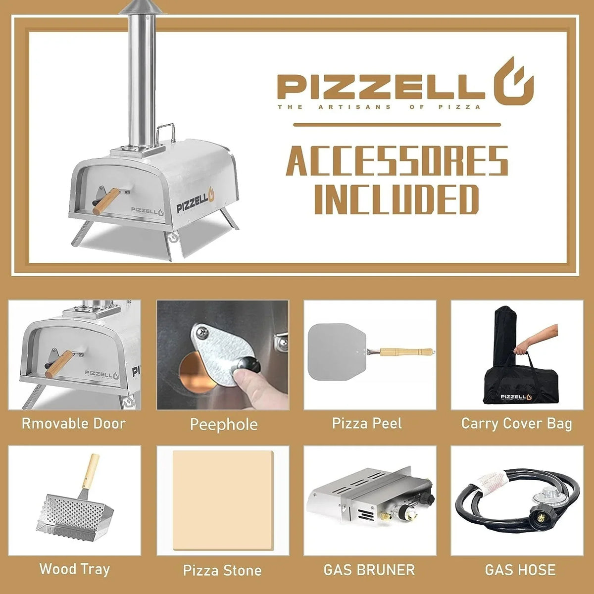 Forno de pizza exterior multicombustível, máquina de pizza de pedra com queimador a gás e caixa para lenha - 12 polegadas