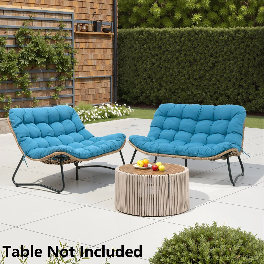 Doppelter Papasan-Sessel als Loveseat mit Kissen, wetterfestes PE-Rattan und Metallgestell für drinnen und draußen