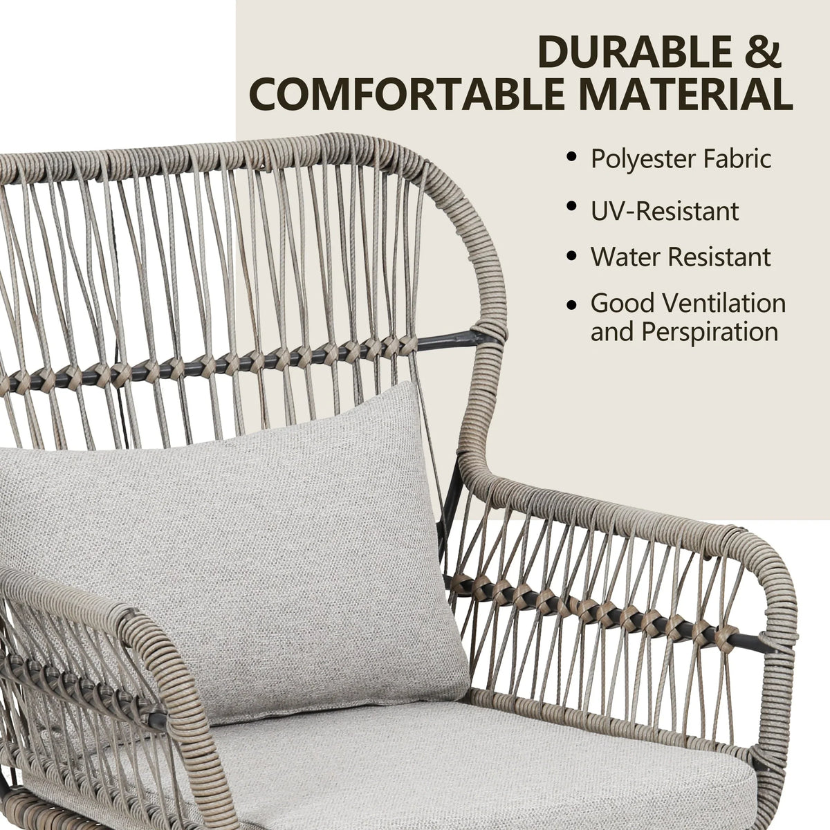 Ensemble bistro de conversation extérieur en osier de 3 pièces, mobilier de patio en rotin toutes saisons avec coussins