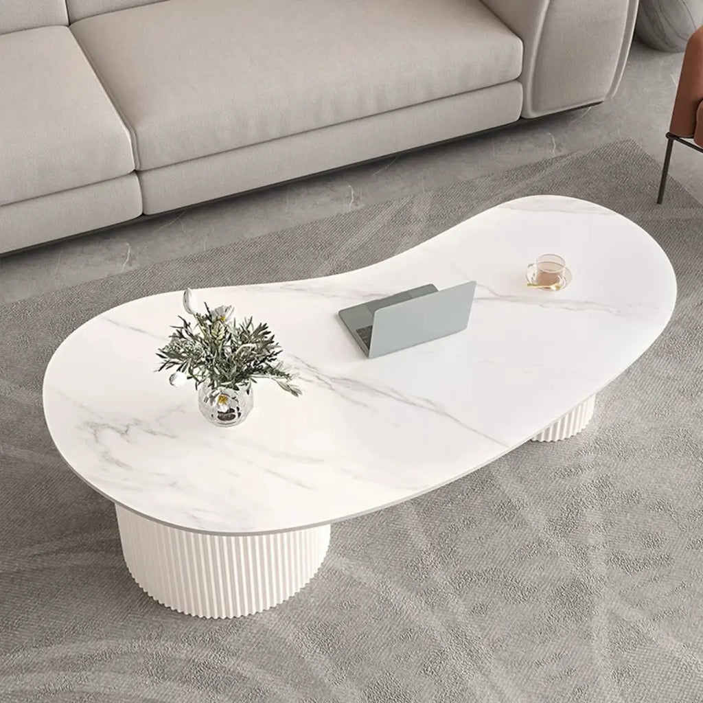 Minimalistischer ovaler Standard-Couchtisch in Weiß mit 2 Schubladen