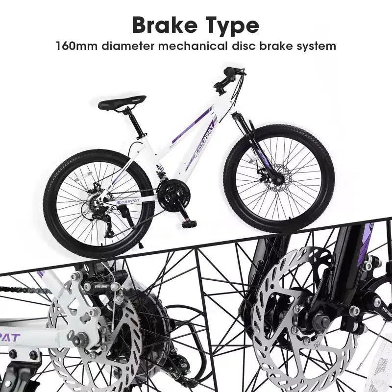 Mountain bike Okak da 24/26 pollici con 21 velocità e freni a doppio disco, bicicletta per bambini con sospensione anteriore da 100 mm, bici da sterrato per adolescenti e donne