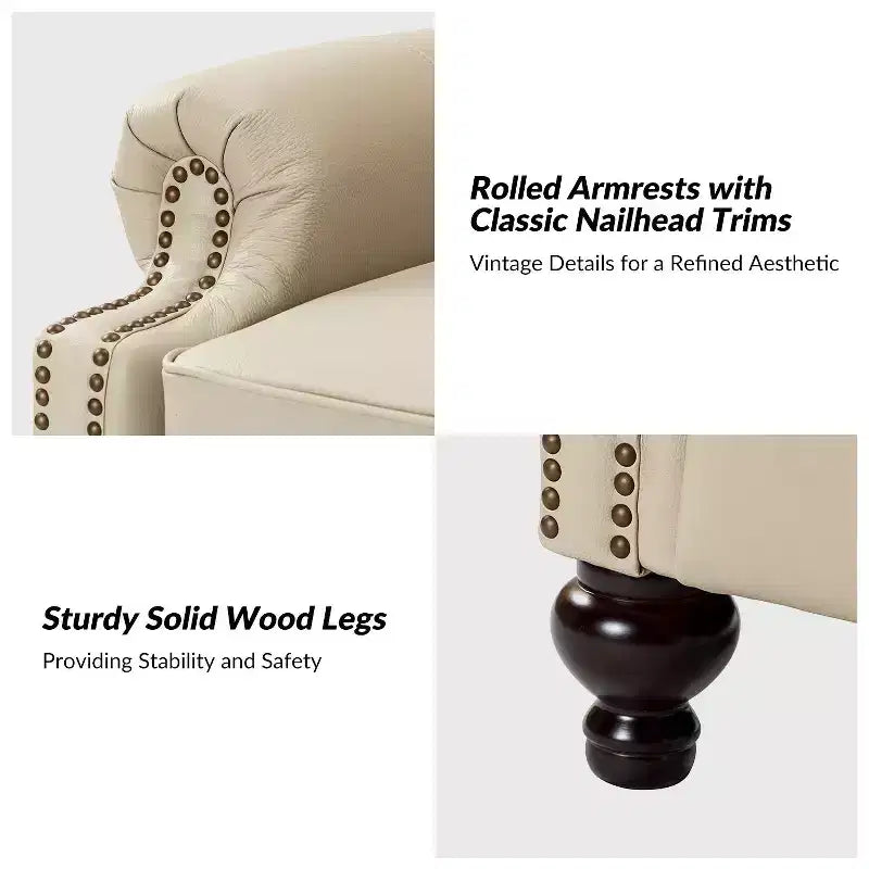 Conjunto de 2 cadeirões reclináveis Elisabete modernos, de costas altas, em pele genuína, com acabamento vintage de tachas, para sala de estar e quarto| ART OF LIVING DESIGNS