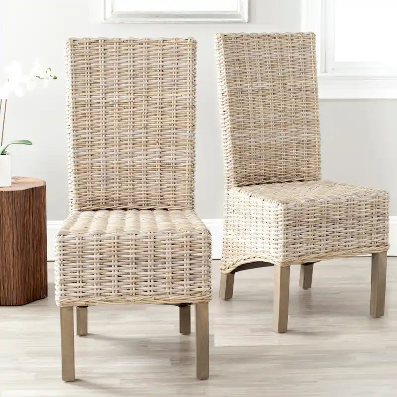 Set aus 2 Esszimmerstühlen aus natürlichem Flechtwerk, 19 B × 22 T × 41 H, Boho-Küstenstil