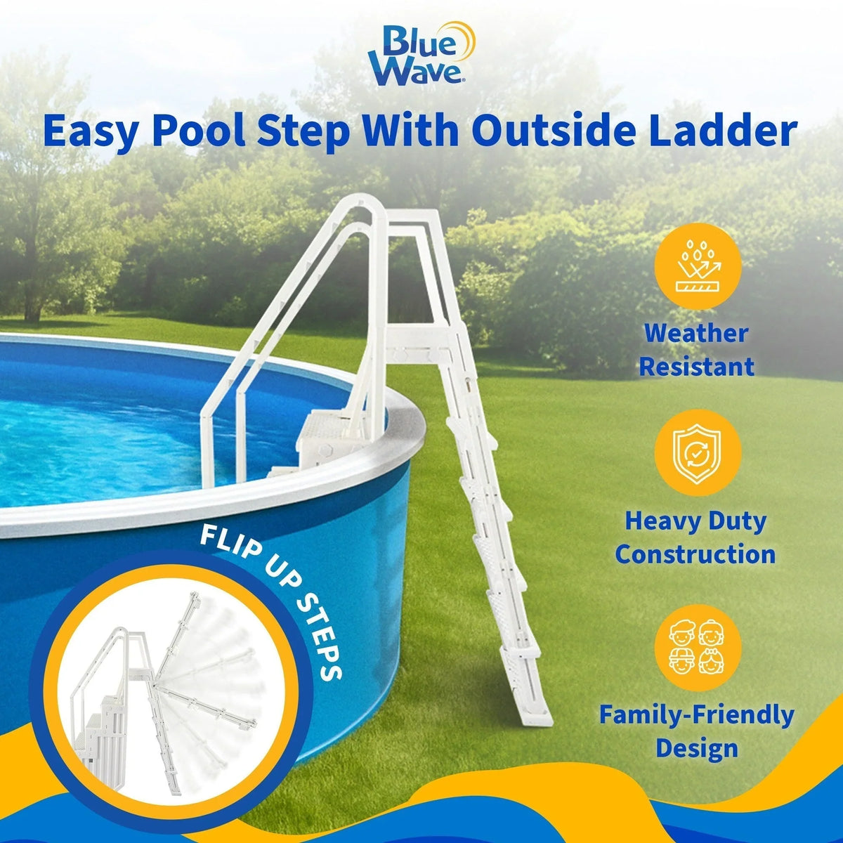 Escada Blue Wave Easy Pool com degraus e escada exterior para piscinas acima do solo - 32.5 in. W x 56 in. D x 81 in. H