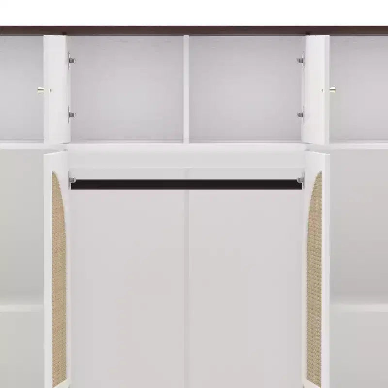 Armário roupeiro alto de 70.87, com 8 portas e grande capacidade, varão para roupa, prateleiras ajustáveis e portas decorativas em vime