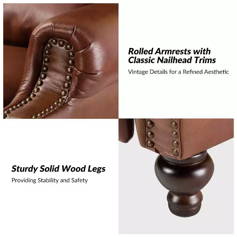 Conjunto de 2 cadeirões reclináveis Elisabete modernos, de costas altas, em pele genuína, com acabamento vintage de tachas, para sala de estar e quarto| ART OF LIVING DESIGNS