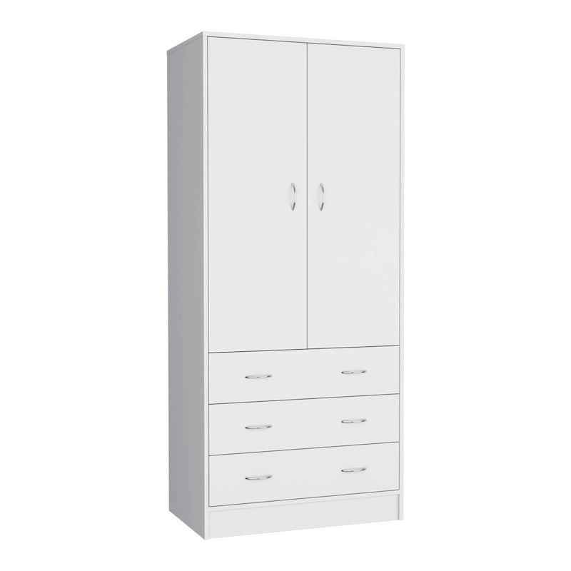 Armário moderno de duas portas 19 com 3 gavetas e 1 varão para quarto