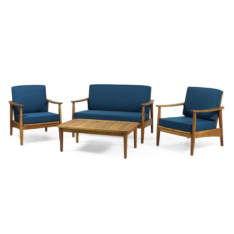 Conjunto de conversa para exterior Willowbrook em madeira de acácia, para 4 pessoas, da Christopher Knight Home