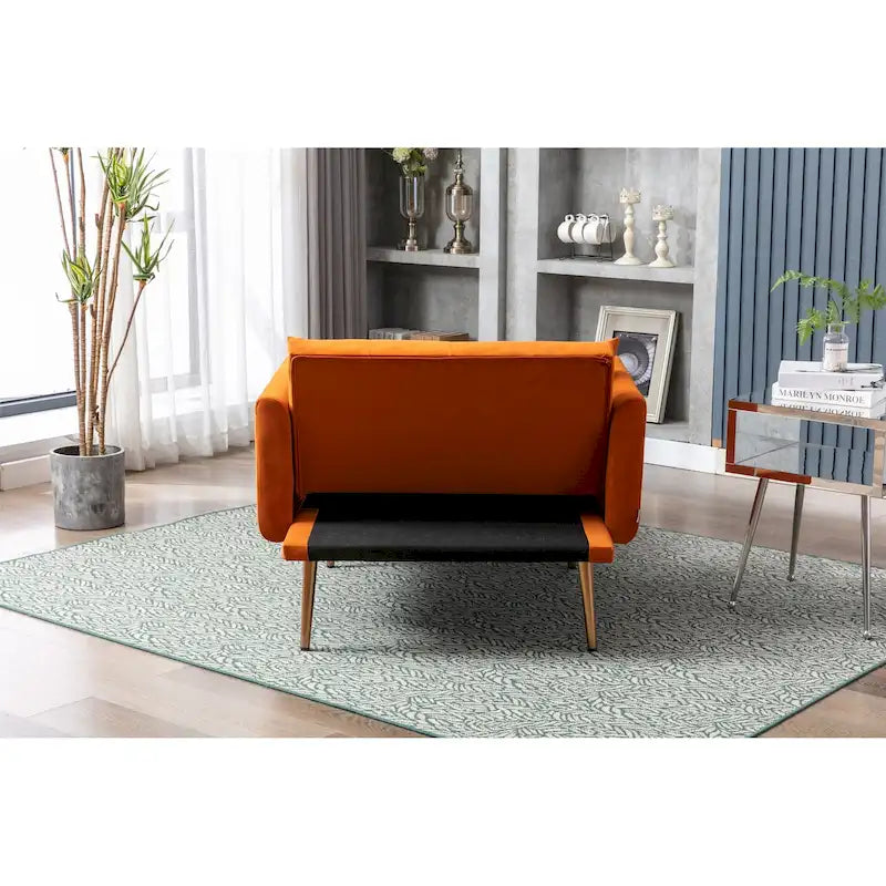 Poltrona letto in velluto imbottito e trapuntato per soggiorno, con gambe color oro rosato