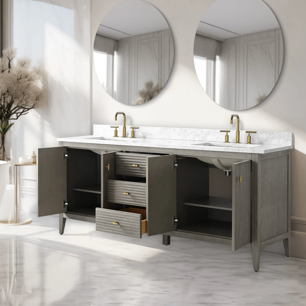 Mobile bagno Vanity Art 72 con doppio lavabo e piano in marmo composito