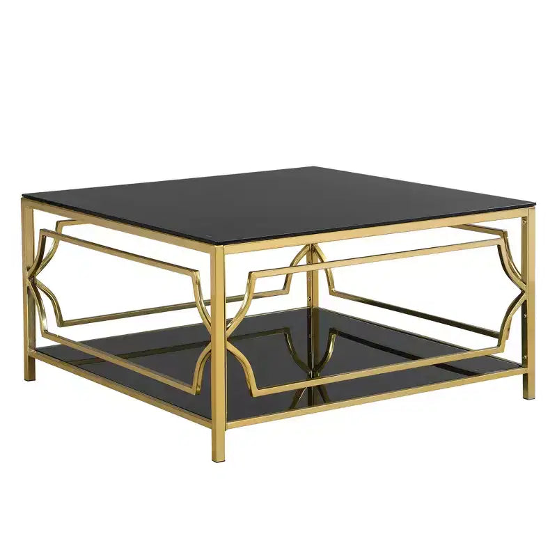 Mesa de centro quadrada Merax com tampo de vidro preto ou transparente e prateleira de exposição de dois níveis